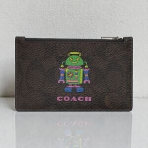 Cosmic Coach Zip Card Case With Robot Print in Walnut Multi CW223